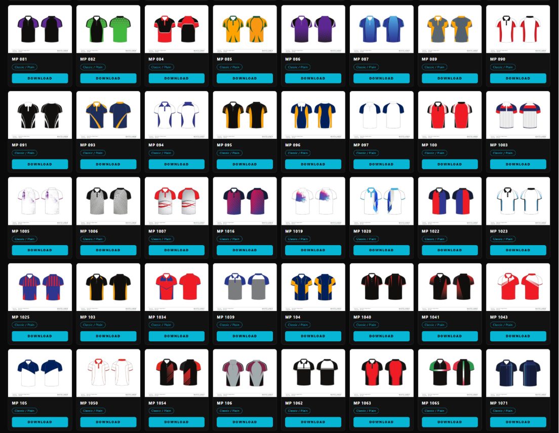 Sample of the 2000+ design gallery showing a grid of custom sublimated jersey designs
